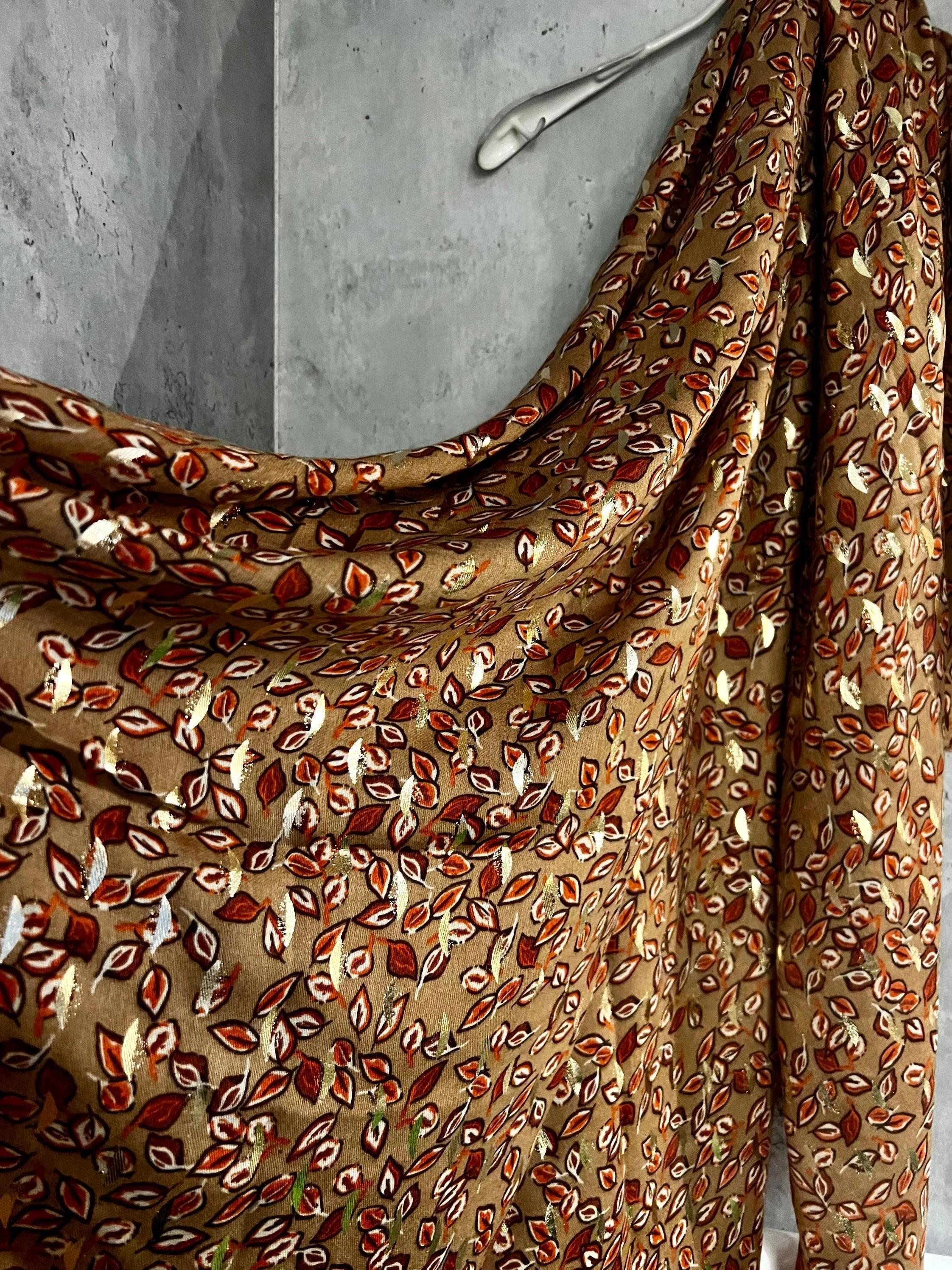 Seamless Small leaf’s With Gold Foil Brown Cotton Scarf/Summer Autumn Winter Scarf/Gifts For Mum/Gifts For Her Birthday Christmas/UK Seller